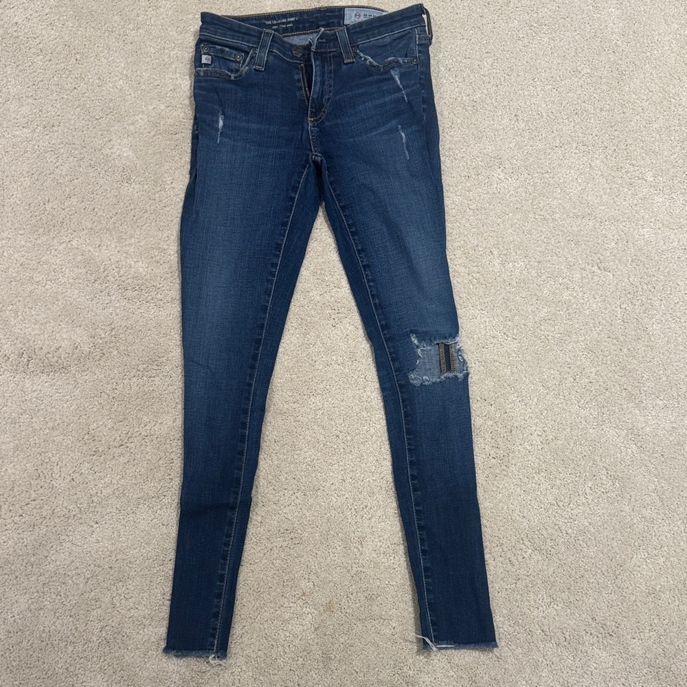 AG Adriano Goldschmied Dark Blue Distressed Skinny Jeans
